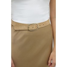 %100 Deri Gold Toka Detaylı Kemer Bej K2682101_024