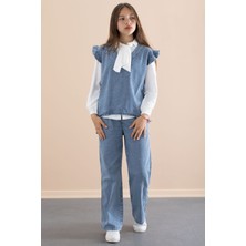 Kız Çocuk Fular Detaylı Beyaz Gömlekli Jean Takım 21097