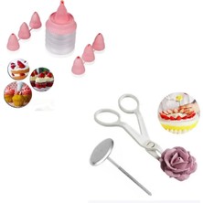 Pasta Dekor Pompası Duy Seti 8li ve Şeker Hamuru Gül Yapım Seti 2li Çivi Rus Duyu + Çiçek Makası