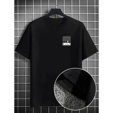 Erkek Dağ Grafikli Tişört, Yaz Için Büyük Beden Rahat T-Shirt - Siyah