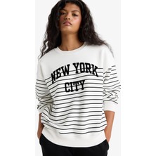 DeFacto Relax Fit Bisiklet Yaka Çizgili Baskılı Sweatshirt F7884AX25AU