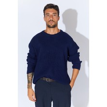 Erkek Lacivert (TRZ050) Bisiklet Yaka Örgülü Triko Kazak