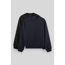 Tommy Life Rahat Form Basic O Yaka 2li Paket Siyah-Lacivert Erkek Sweatshirt - 88053