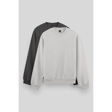 Tommy Life Rahat Form Basic O Yaka 2li Paket Koyu Gri-Taş Erkek Sweatshirt - 88053