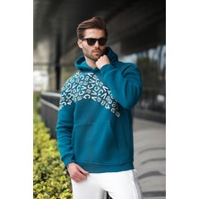 Madmext Petrol Yeşili Baskılı Kapüşonlu Erkek Sweatshirt E7160