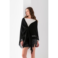 T-Crazy Püsküllü Üçgen Omuz Şalı, Şık ve Pratik Triko Örme Aksesuar, Üçgen Dökümlü Triko Şal