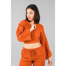 Müslin Kadın Bağlama Detaylı Crop