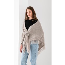 T-Crazy Püsküllü Üçgen Omuz Şalı, Şık ve Pratik Triko Örme Aksesuar, Üçgen Dökümlü Triko Şal