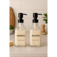 2'li Cam Sabunluk Seti (Dishes-Hands-Soap-Lotion Etiketleriyle ) 500ML