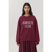 Hiccup Kadın Baskılı Yuvarlak Yaka Rahat Kesim Sweatshirt Tuğla Kırmızısı