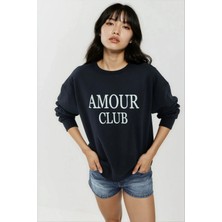 Hiccup Kadın Baskılı Yuvarlak Yaka Rahat Kesim Sweatshirt Gece Mavisi