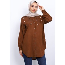 Kahverengi Taş Detaylı Tunik