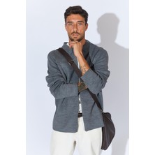 Erkek Antrasit-Taba Double Face Akrilik Fermuarlı Hırka