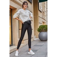 Kadın Siyah Yüksek Bel Toparlayıcı Parlak Disco Tayt