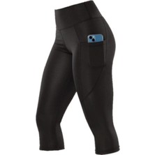 Yüksek Bel Cep Detaylı Disko Diz Altı Kapri Tayt 4109