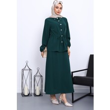 Zümrüt Yeşili Bel Bağlamalı Gömlek Etekli Takım