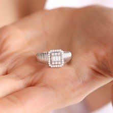 Sembol Gold Beyaz Altın Baget Yüzük Parçalı Form