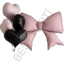 Best Parti Pembe Renk Fiyonk ve Kalp Folyo Balon Seti