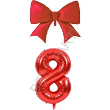 Best Parti Kırmızı Renk Fiyonk Rakam Folyo Balon Seti Yaş 8