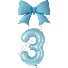 Best Parti Mavi Renk Fiyonk Rakam Folyo Balon Seti Yaş 3
