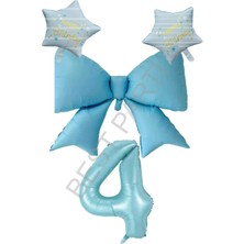 Best Parti Mavi Renk Yıldız Fiyonk Rakam Folyo Balon Seti 4 Yaş