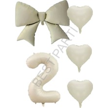 Best Parti Krem Renk Kalp Fiyonk Rakam Folyo Balon Seti Yaş 2