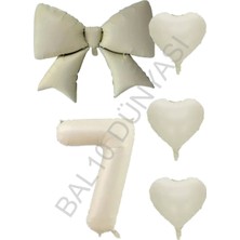 Krem Renk Kalp Fiyonk Rakam Folyo Balon Seti Yaş 7