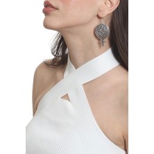 Labalaba Kadın Antik Gümüş Kaplama Barok Desen Sallantılı Model Küpe