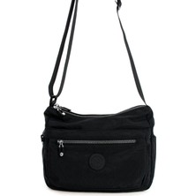 Kadın Çok Cepli Suya Dayanıklı Çapraz ve Omuz Çanta Buruşuk Kumaş Termos Yeri Ayarlanabilir Askı Siyah