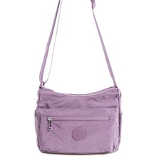 Kadın Çok Cepli Suya Dayanıklı Çapraz ve Omuz Çanta Buruşuk Kumaş Termos Yeri Ayarlanabilir Askı Lila