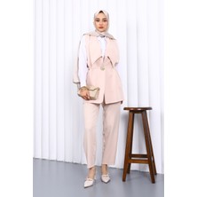 Bej Bel Lastikli Yelek Pantolonlu Takım