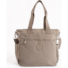 Kadın Büyük Boy Bölmeli Suya Dayanıklı Çapraz ve Omuz Askılı Çanta Bej