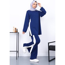 Lacivert Renk Bloklu Modal Tunik Pantolonlu Takım