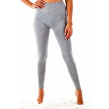 Kadın Gri Penye Elastan Uzun Tayt