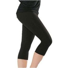 Kadın Siyah Düz Desensiz Yüksek Bel Dizaltı Kapri Tayt 4005