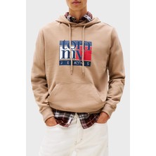 Tommy Jeans Logolu % 100 Pamuk Regular Fit Kapüşonlu Sweat Erkek Sweat DM0DM22092 Afe