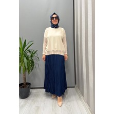 Sentez Şifon Kırıştırma Etek Leopar Lacivert 5432