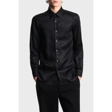Emporio Armani Jakarlı Regular Fit Saten Görünümlü Klasik Yaka Gömlek Erkek Gömlek EM001537 AF15074 FC218
