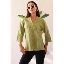 Kadın Yeşil Rahat Kesim Düğmeli Kadın Gömlek/kimono –  Hafif Kumaş, Şık ve Günlük  – Kadın Gömlek
