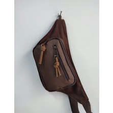 Kahverengi Derili Bel Çantası 3 Gözlü Bel Çantası Unisex Renkli Omuz ve Bel Çantası