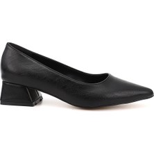 Kadın Siyah Sivri Burun Kısa Kalın Topuklu Ayakkabı