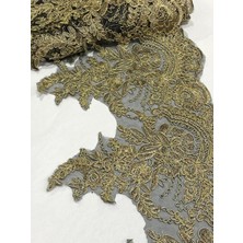 Metalik Simli Güpür Aplike Şerit – 25 cm En – 1 Metre (6 Aplike)