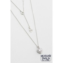 Mozanit Kalbi 18 Ayar Beyaz Altın Kaplama 46 cm Gümüş Kolye