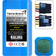 Tekno Bravo (Arzum AR4301 Robotek X2 Uyumlu) 3200MAH 46,08WH Robot Süpürge Yedek Bataryası