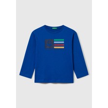 Erkek Çocuk Çok Renkli Logo Baskılı Bisiklet Yaka Uzun Kollu T-Shirt