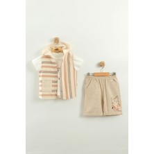 Erkek Bebek Çizgili Tişört, Şort ve Yelek 3’lü Takım (9-12-18-24 Ay)