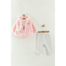 Kız Bebek Kapüşonlu, Pantolon ve Peluş Mont 3’lü Takım (6-9-12 Ay)