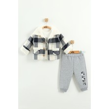 Erkek Bebek Sweatshirt, Pantolon ve Kareli Ceketli 3’lü Takım (9-12-18 Ay)