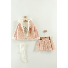 Mini Baray Kız Bebek 3’lü Takım Tişört Etek Peluş Mont 9-12-18 Ay Özel Olay Temalı