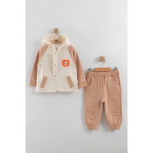 Erkek Bebek Aslan Nakış Ceket 3'lü Eşofman Takım (9-12-18-24 Ay)